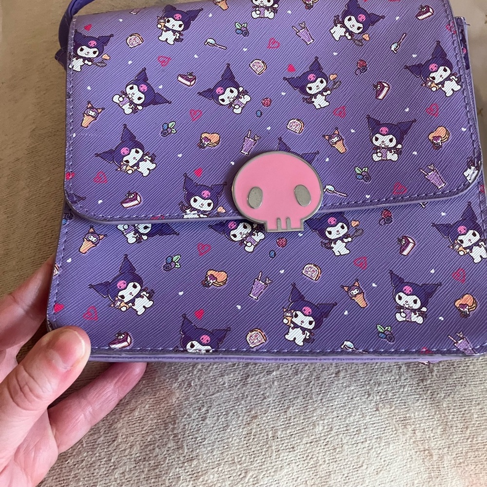 Hot Topic Kuromi Purple purse, bracelet, drink container and earrings